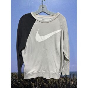 Nike Sweater Men's Large Gray‎ Dri Fit Sweatshirt White Big Swoosh O11